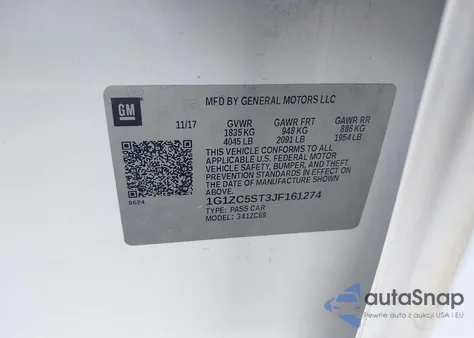 2018 Chevrolet Malibu 1Fl из США, поврежденный, VIN 1G1ZC5ST3JF161274